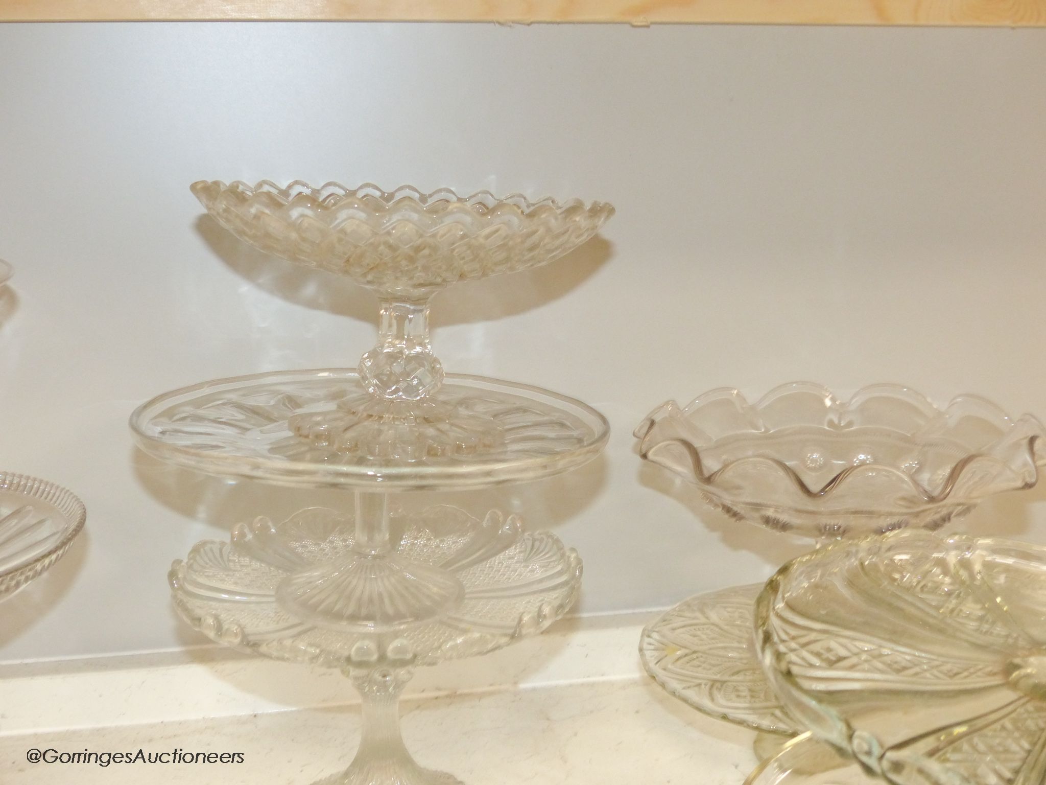 Twelve various glass cake stands